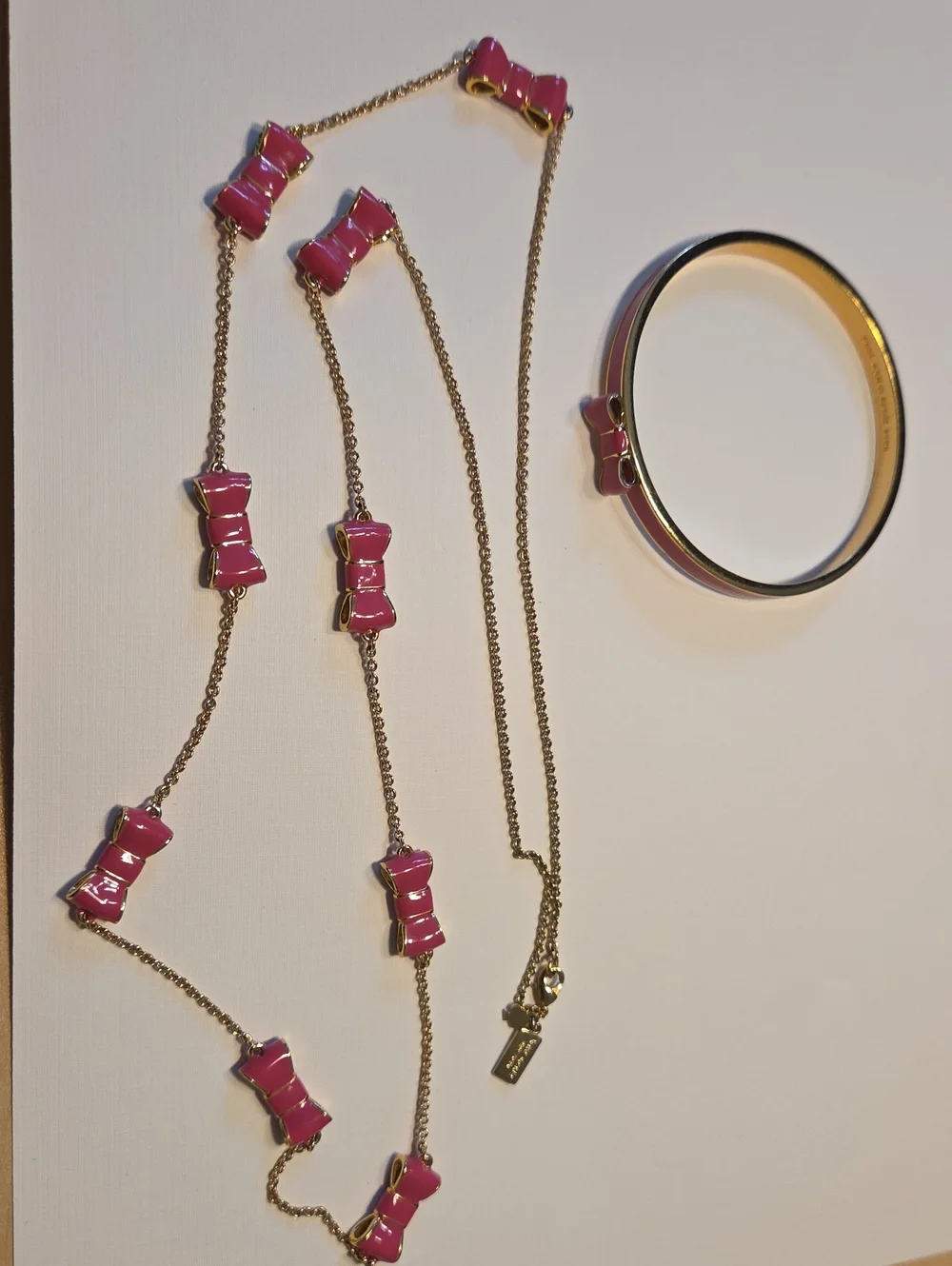 Kate Spade Set Pink Enamel Bow Necklace & Bangle Set
